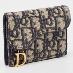 Pre Owned Dior Navy Blue Oblique Canvas and Leather Saddle Wallet