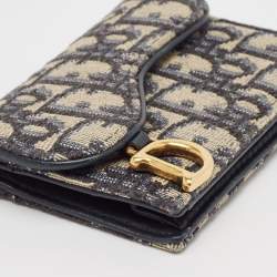 Pre Owned Dior Navy Blue Oblique Canvas and Leather Saddle Wallet
