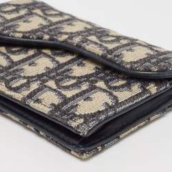 Pre Owned Dior Navy Blue Oblique Canvas and Leather Saddle Wallet