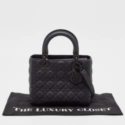 Pre Owned Dior Black Cannage Leather Ultra Matte Medium Lady Dior Tote