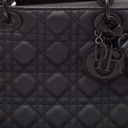 Pre Owned Dior Black Cannage Leather Ultra Matte Medium Lady Dior Tote