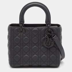 Pre Owned Dior Black Cannage Leather Ultra Matte Medium Lady Dior Tote