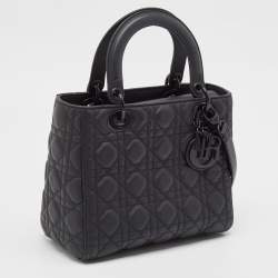 Pre Owned Dior Black Cannage Leather Ultra Matte Medium Lady Dior Tote