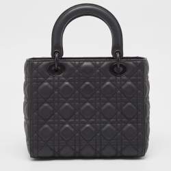 Pre Owned Dior Black Cannage Leather Ultra Matte Medium Lady Dior Tote
