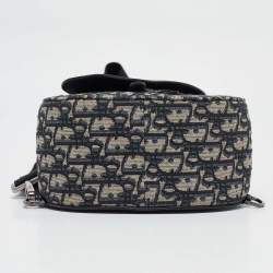 Dior Navy Blue Oblique Canvas and Leather Mini Saddle Backpack