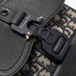 Dior Navy Blue Oblique Canvas and Leather Mini Saddle Backpack
