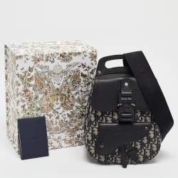 Dior Navy Blue Oblique Canvas and Leather Mini Saddle Backpack