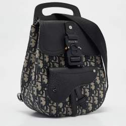 Dior Navy Blue Oblique Canvas and Leather Mini Saddle Backpack