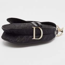 Dior Black Oblique Canvas and Patent Leather XS Saddle Bag