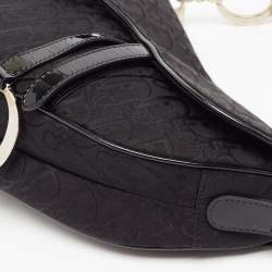 Dior Black Oblique Canvas and Patent Leather XS Saddle Bag