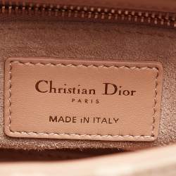 Pre Owned Dior Peach Leather and Suede Mini Beaded Ribbon Lady Dior Tote