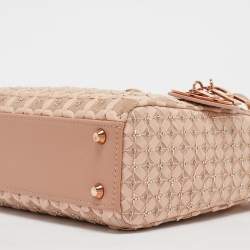 Pre Owned Dior Peach Leather and Suede Mini Beaded Ribbon Lady Dior Tote