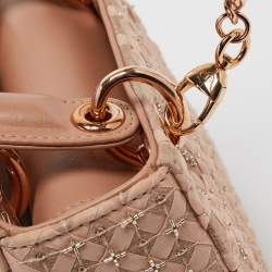 Pre Owned Dior Peach Leather and Suede Mini Beaded Ribbon Lady Dior Tote