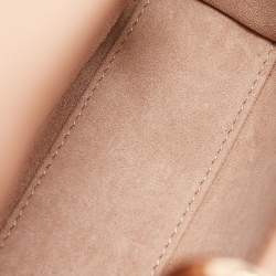 Pre Owned Dior Peach Leather and Suede Mini Beaded Ribbon Lady Dior Tote