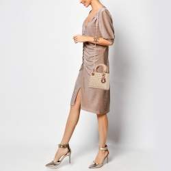 Pre Owned Dior Peach Leather and Suede Mini Beaded Ribbon Lady Dior Tote