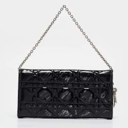 Dior Black Cannage Patent Leather Lady Dior Wallet On Chain