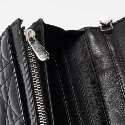 Dior Black Cannage Patent Leather Lady Dior Wallet On Chain