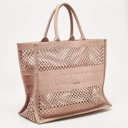 Dior Old Rose Mesh Embroidered Canvas Large Book Tote