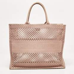 Dior Old Rose Mesh Embroidered Canvas Large Book Tote