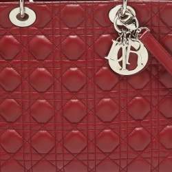 Dior Red Cannage Leather Large Lady Dior Tote