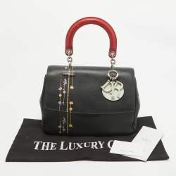 Pre Owned Dior Black Printed Leather Small Be Dior Flap Top Handle Bag