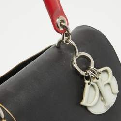 Pre Owned Dior Black Printed Leather Small Be Dior Flap Top Handle Bag