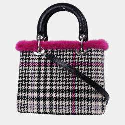 Christian Dior Black Wool Fur Lady Dior Cannage Handbag