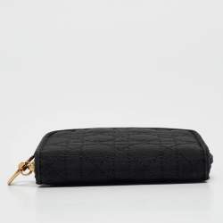 Dior Black Cannage Fabric Zip Around Coin Purse