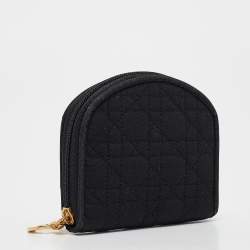 Dior Black Cannage Fabric Zip Around Coin Purse