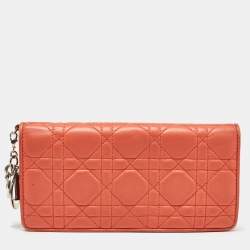 Dior Orange Cannage Leather Lady Dior Bifold Wallet