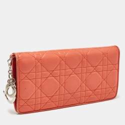 Dior Orange Cannage Leather Lady Dior Bifold Wallet
