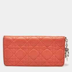 Dior Orange Cannage Leather Lady Dior Bifold Wallet
