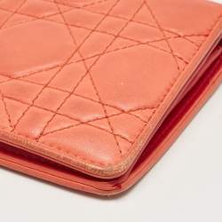 Dior Orange Cannage Leather Lady Dior Bifold Wallet