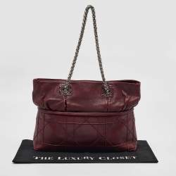 Pre Owned Dior Burgundy Cannage Leather Granville Chain Link Tote
