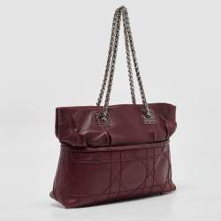 Pre Owned Dior Burgundy Cannage Leather Granville Chain Link Tote