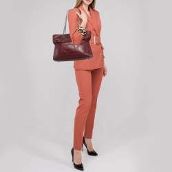 Pre Owned Dior Burgundy Cannage Leather Granville Chain Link Tote