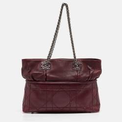 Pre Owned Dior Burgundy Cannage Leather Granville Chain Link Tote