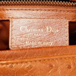 Pre Owned Dior Orange Ostrich Leather Large Lady Dior Tote