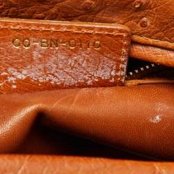 Pre Owned Dior Orange Ostrich Leather Large Lady Dior Tote
