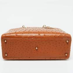 Pre Owned Dior Orange Ostrich Leather Large Lady Dior Tote