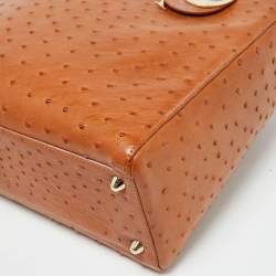 Pre Owned Dior Orange Ostrich Leather Large Lady Dior Tote