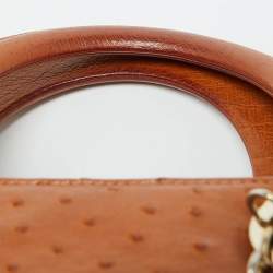 Pre Owned Dior Orange Ostrich Leather Large Lady Dior Tote