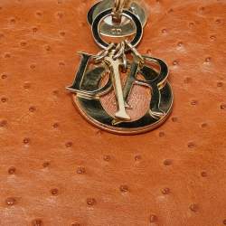 Pre Owned Dior Orange Ostrich Leather Large Lady Dior Tote