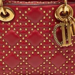 Pre Owned Dior Red Leather Mini Studded Supple Lady Dior Tote