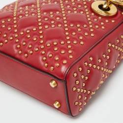 Pre Owned Dior Red Leather Mini Studded Supple Lady Dior Tote