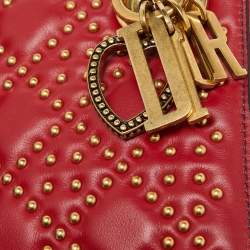 Pre Owned Dior Red Leather Mini Studded Supple Lady Dior Tote