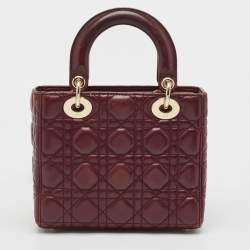مملوكة مسبقًا Dior Burgundy Cannage Leather Small Lady Dior My ABCDior Tote