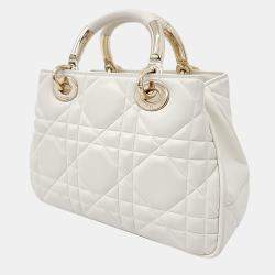 مملوكة مسبقًا Christian Dior White Leather Lady Dior 95.22 Bag