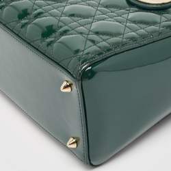 مملوكة مسبقًا Dior Green Cannage Patent Leather Medium Lady Dior Tote