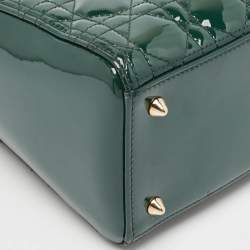 مملوكة مسبقًا Dior Green Cannage Patent Leather Medium Lady Dior Tote
